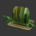 Assorted Colored Bread Slices Displayed on Wooden Tray With Green Leaf Accents
