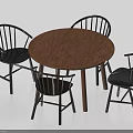 Stylish Round Wooden Dining Table Set with Four Black High Back Chairs 3d model