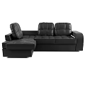 Black Leather L Shaped Sectional Sofa With Plush Cushions And Storage Compartment