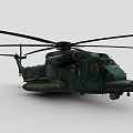 Military Green Helicopter With Rotors And Details