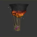 Pink Truck Emitting Large Orange Red Flames With Flying Debris On Dark Background