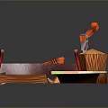 Woodworking Tools Collection Featuring Axe Saw Shovel Rake Broom Wooden Box Stump Trough And Plank