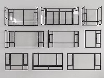 Black Frame Floor To Ceiling Windows With Multiple Design Styles 3d model Black Frame Floor To Ceiling Windows With Multiple Design Styles 3d model