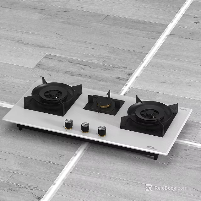 Sleek Gas Hob With Control Knobs And Burners For Modern Kitchen Cooking Appliance 3d model 
