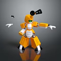 Yellow And White Robot Game Movie Character With Green Eyes Black Antenna And Extended Arms