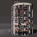 Scaffolding Structure For Cylindrical Building Construction With Workers On Site