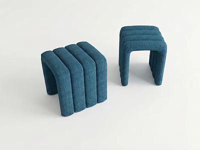 Modern Blue Upholstered Sofa Stools With Ribbed Design For Living Space 3d model