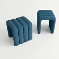 Modern Blue Upholstered Sofa Stools With Ribbed Design For Living Space