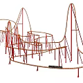 Thrilling Roller Coaster Amusement Ride With Red Tracks And Steel Support Structures In Park