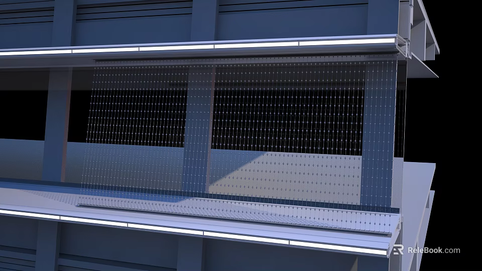 Modern Architectural Structure With Transparent Grid Glass And LED Light Strips 3d model 