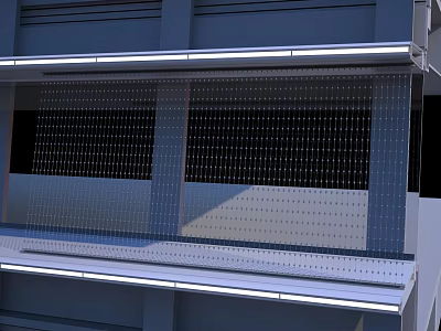 Modern Architectural Structure With Transparent Grid Glass And LED Light Strips 3d model