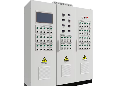 White Electrical Control Cabinet With Display Screen Control Buttons Indicator Lights And Warning Signs 3d model