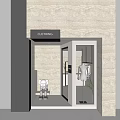 Modern Clothing Storefront with Stone Wall Glass Door and Clothing Signboard Display Mannequin
