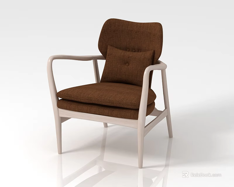 Modern Brown Upholstered Accent Chair With Light Frame Armrests And Cushion 3d model 