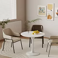 Modern White Round Table With Light Dark Chairs Fruit Plate Wall Art