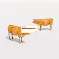 Two Brown Cows Standing On White Background With Realistic Fur Details 3d model