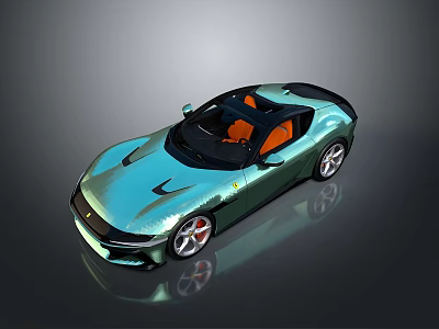 Turquoise Sports Car With Orange Interior Modern Sleek Design Reflective Exterior Finish 3d model