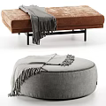 Stylish Gray Brown Ottoman Collection With Round Square Shapes Tassels And Throw Blankets