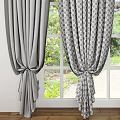 Elegant Brown Curtains With Sheer Panels Draped Over Window And Garden Greenery View