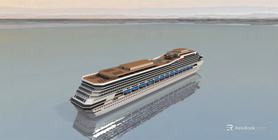 Modern Cruise Ship Floating On Calm Water 3d model 