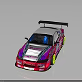 Pink Purple White Racing Car With Yellow Wheels Black Rear Wing And Body Stickers