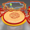 Cartoon Adventure Scene With Character On Circular Platform Red Yellow Structures And Intricate Pattern 3d model