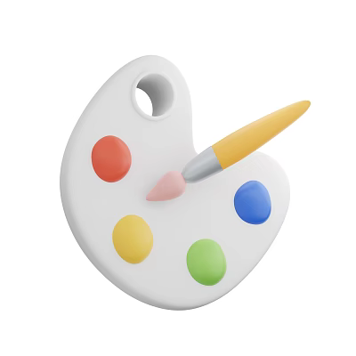 Useful Household Art Painting Palette With Colorful Paints And Yellow Paintbrush 3d model