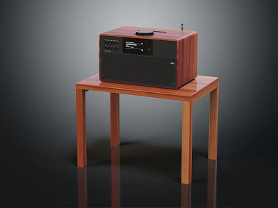Retro Headphone Speaker System With Wooden Case Black Panel On Wooden Table And Control Buttons 3d model