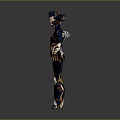 Sci Fi Character And Futuristic Creature In Blue Gold Armor Standing Pose Detailed Design