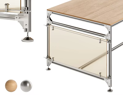 Modern Office Desk With Wooden Tabletop And Sturdy Metal Frame Design 3d model