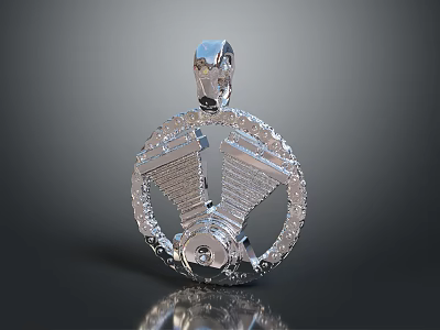 Silver Metal Motorcycle Engine Design Pendant With Shiny Decorations Fashion Accessory 3d model