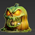 Scary Halloween Pumpkin Decoration With Glowing Red Eyes Sharp Fangs And Green Slime