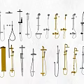 Modern Shower Systems With Multiple Styles Gold Silver Finish Bathroom Fixtures Design 3d model