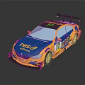 Yellow And Blue Racing Car With PBSS MOTUL Logos Number 17 And Rear Wing