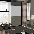Tea Specialty Store Modern Exterior With Glass Doors Interior Display Shelves And Green Plants