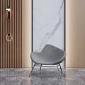 Gray Leisure Chair In Modern Interior With Wooden Wall And Marble Accent
