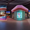 Modern Chinese Food Court Featuring Hunan Cantonese Stalls Neon Lights And Dining Space