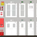 Fire Safety Equipment And Fire Doors Display With Extinguishers And Hydrants 3d model