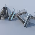 Various Staircase Structures With Metal Handrails And Modern Design Elements 3d model