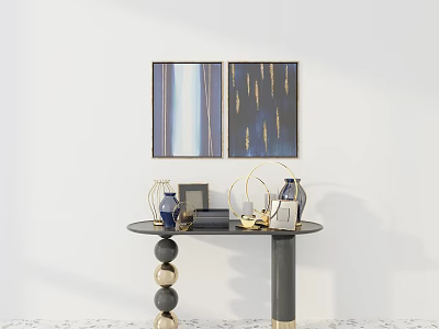 Modern Console Table With Spherical Base Blue Gold Decorative Paintings And Ornaments 3d model
