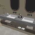 Modern Wall Mounted Bathroom Vanity With Marble Countertop Double Sinks Mirrors And Towels