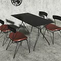 Black Square Table and Chairs Set with Brown Seats Black Legs Gray Wall Decor