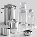 Stainless Steel Kitchenware With Mugs Coffee Cups And Storage Jars 3d model