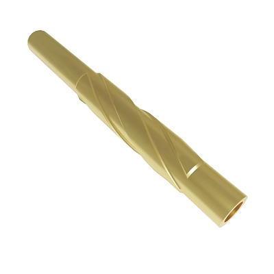 Golden Cylindrical Metal Object With Twisted Spiral Design And Hollow End 3d model