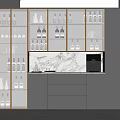 Modern Luxury Wine Cabinet With Glass Doors Marble Backsplash And LED Lighting For Home Bar