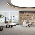 Modern Office Interior Design With Desk Chair Sofa Bookshelf And Natural Light