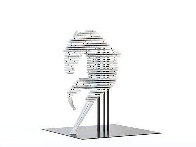 Horse Shaped Sculpture Carving Made of Stacked White Blocks with Black Base and Supports 3d model