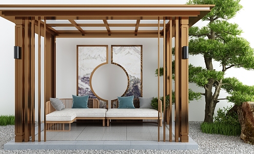 New Chinese style courtyard landscape sketch 3d model