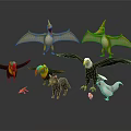 Colorful Stuffed Animal Figures Including Pterodactyls Toucans Eagle Cat Chicken And Insect