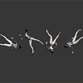 Silver Humanoid Figures With Black Heads In Various Poses On White Background